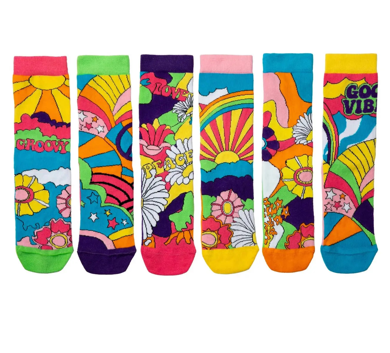 Einzelne Socken im 6er Pack, HIPPY GO LUCKY Bunt Groovy, Gr. 37-42, mit Geschenkbox von guteszeug.ch