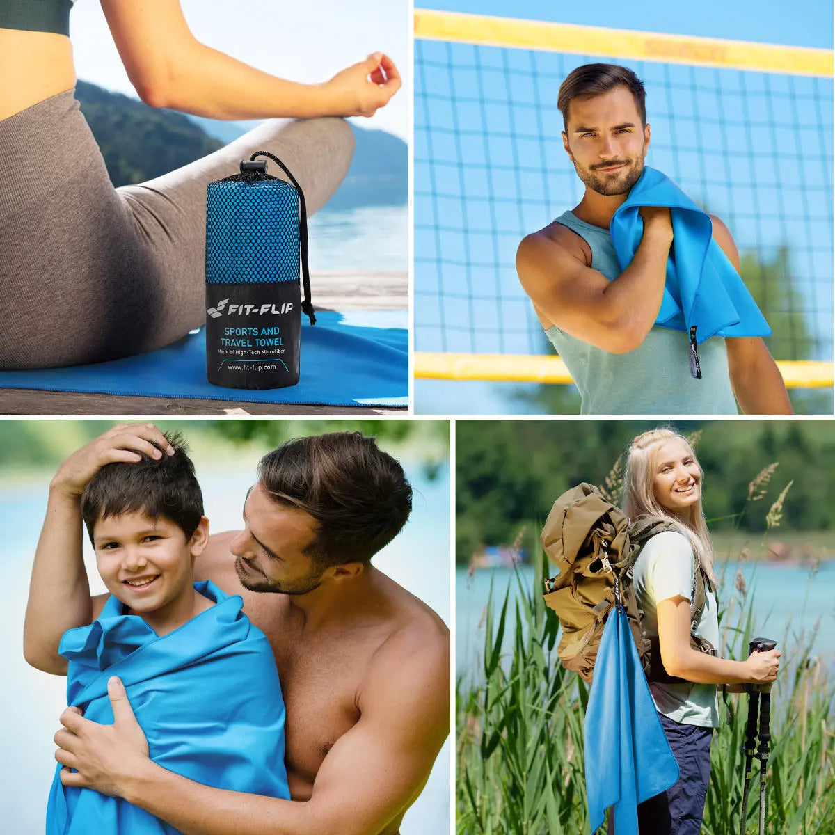 Mikrofaser Handtuch schnelltrocknend mit Tasche 80x160cm Blau von Fit-Flip