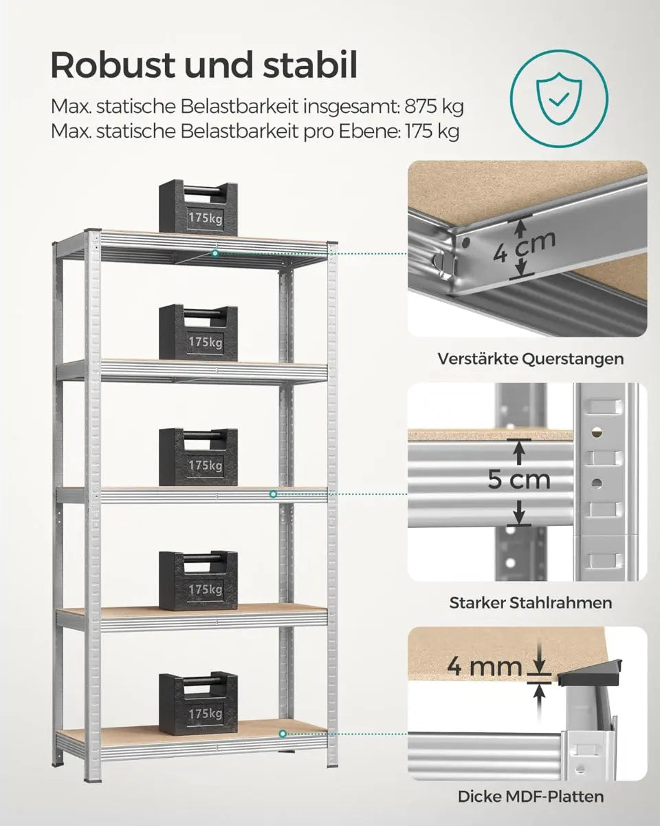 Schwerlastregal mit Stahlgestell, bis 875 kg, silbern von Songmics