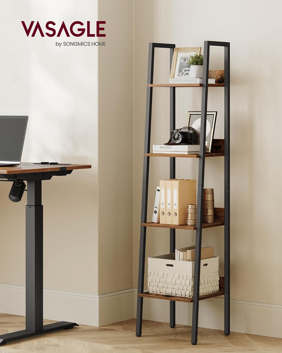 Leiterregal 4 Ebenen Vintagebraun 33,8x30x140 cm von Songmics