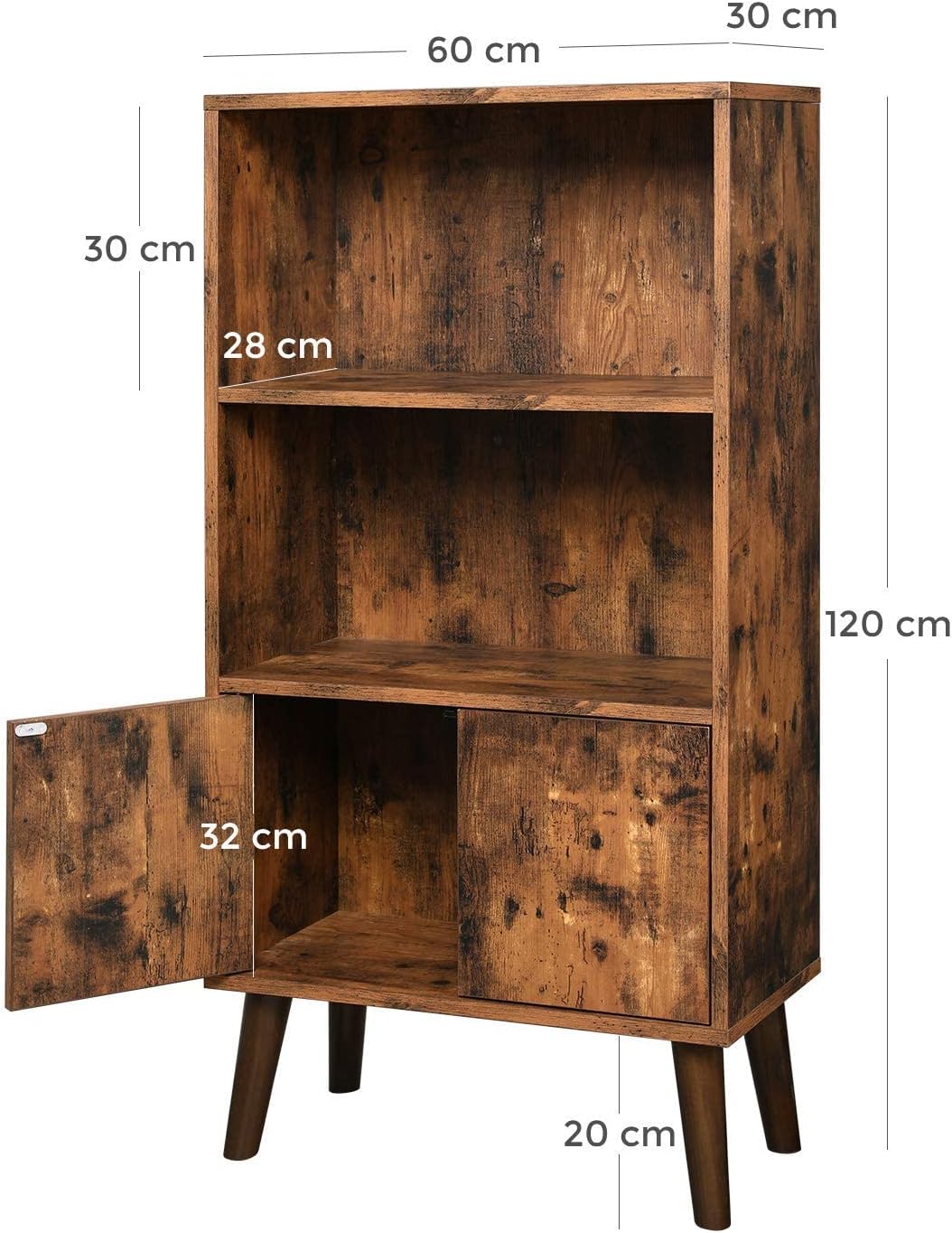 Bücherregal mit Schrank 60x30x120 cm Rustikal Braun von Songmics