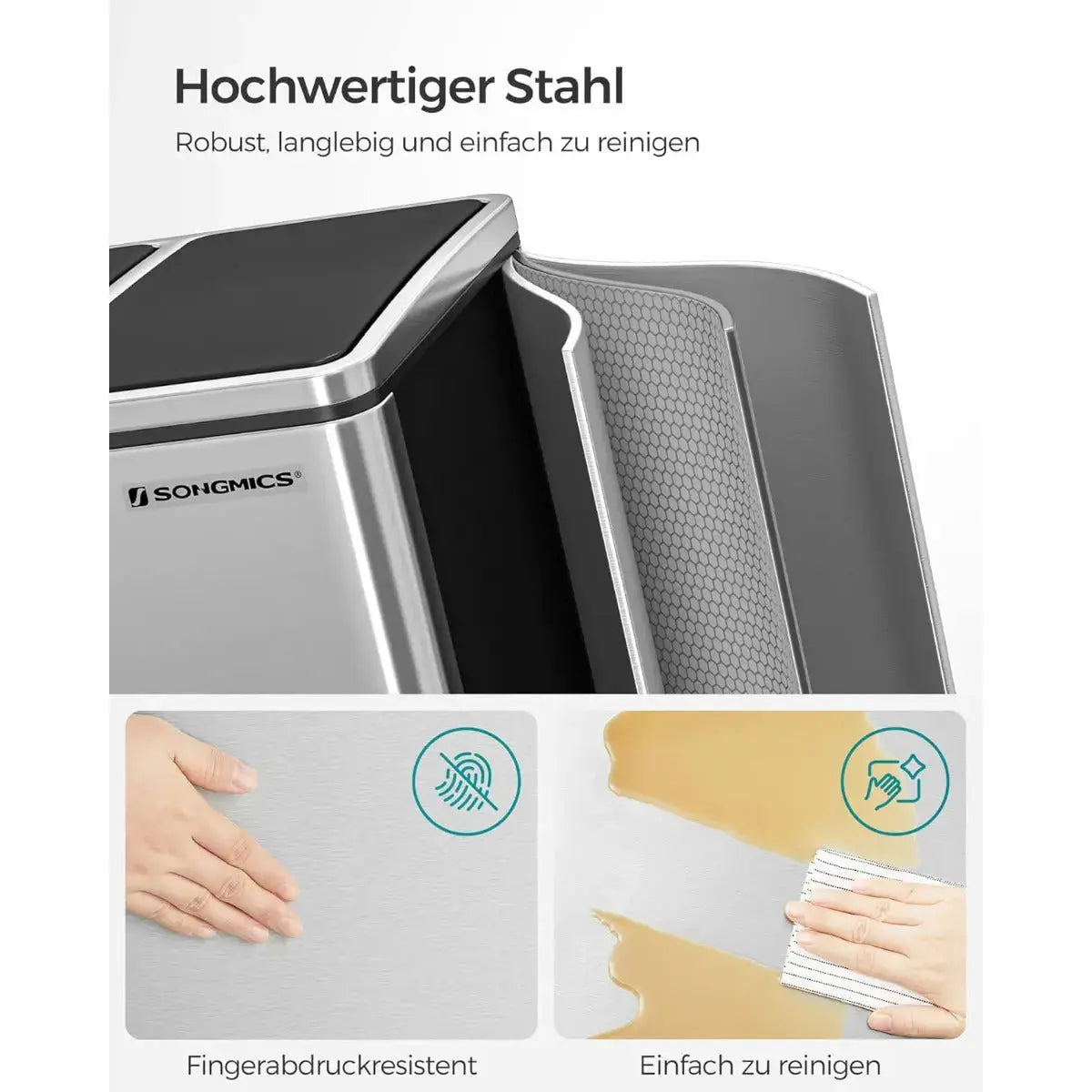 Mülleimer Küche Mülltrennsystem 3 Fächer Silber von Songmics