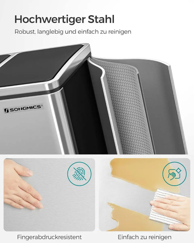 Mülleimer Küche Mülltrennsystem 3 Fächer Silber von Songmics