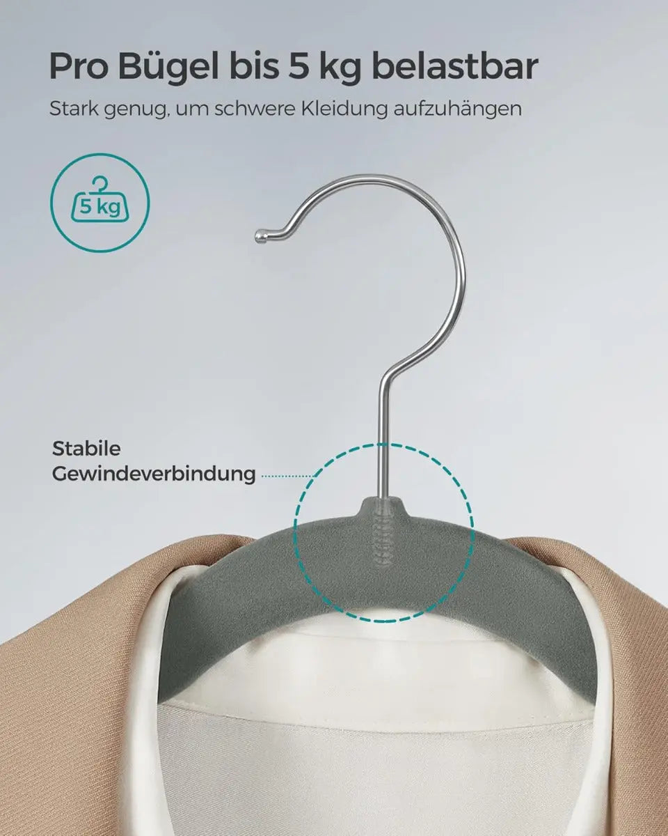 Kleiderbügel Samt 30er Set rutschfest Grau von Songmics