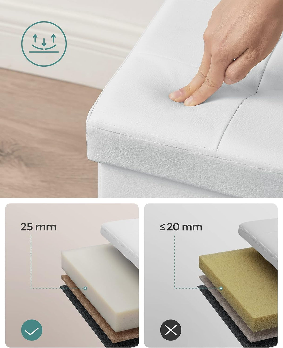 Aufbewahrungsbank Sitzbank klappbar 76x38x38 cm Wolkenweiss von Songmics