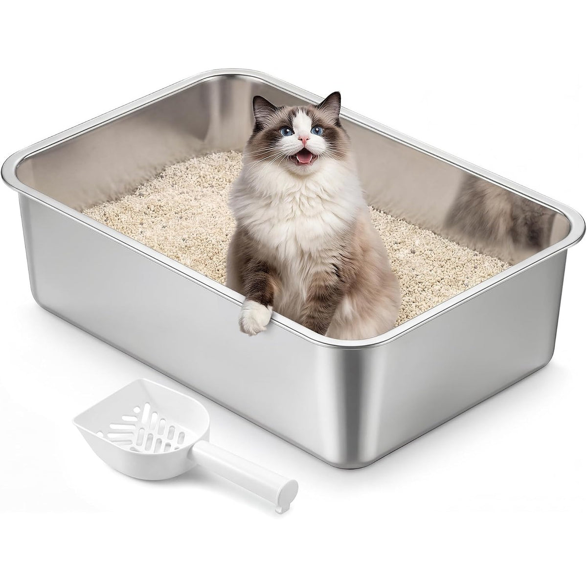 Katzentoilette Edelstahl offen 50x35x15 cm Silbergrau von Songmics