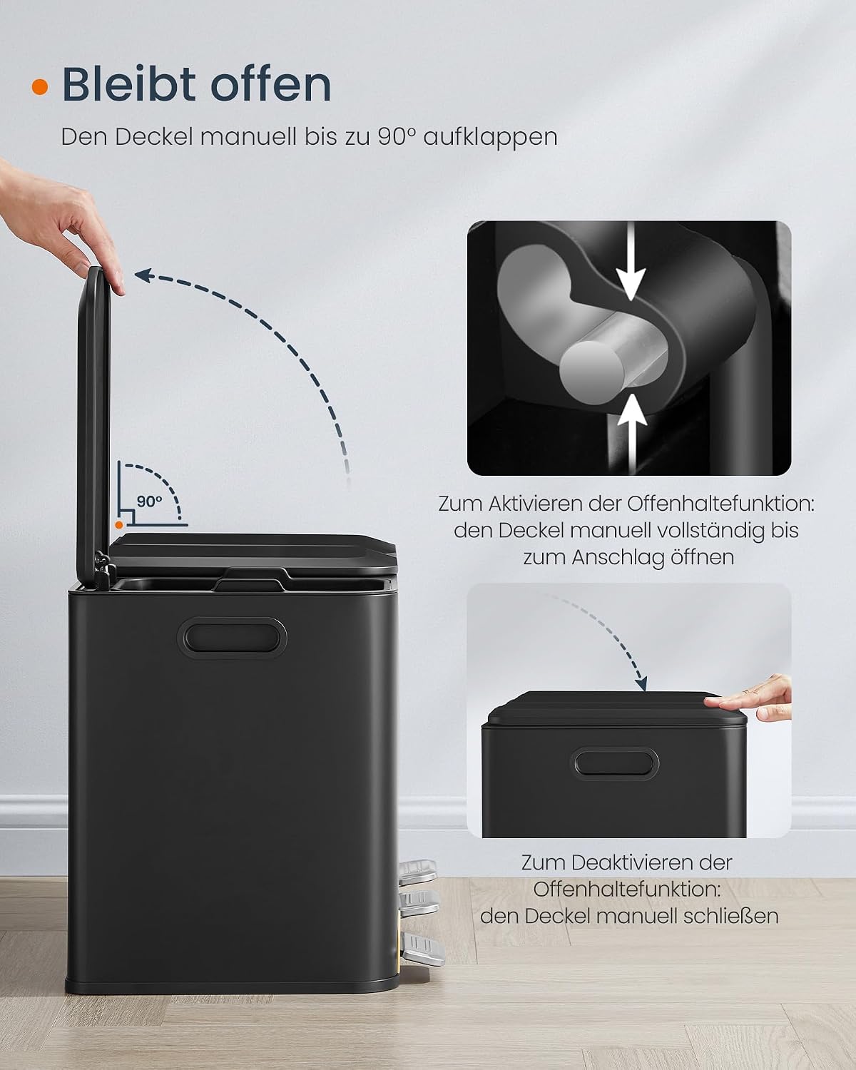 Abfalleimer 3-fach 45 l Mülltrennung Soft-Close Schwarz von guteszeug.ch