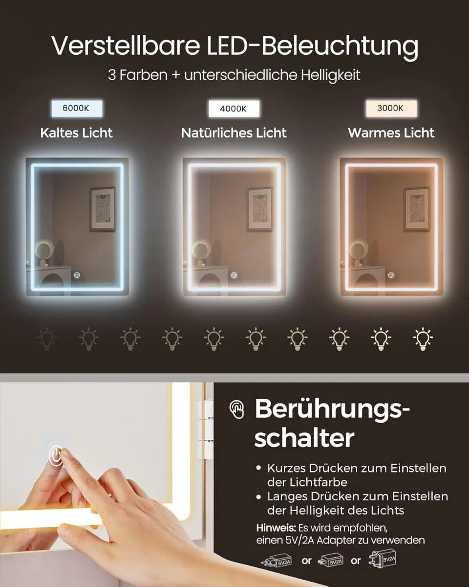 Schminktisch mit Hocker LED Beleuchtung Spiegel Schubladen Weiss von Songmics