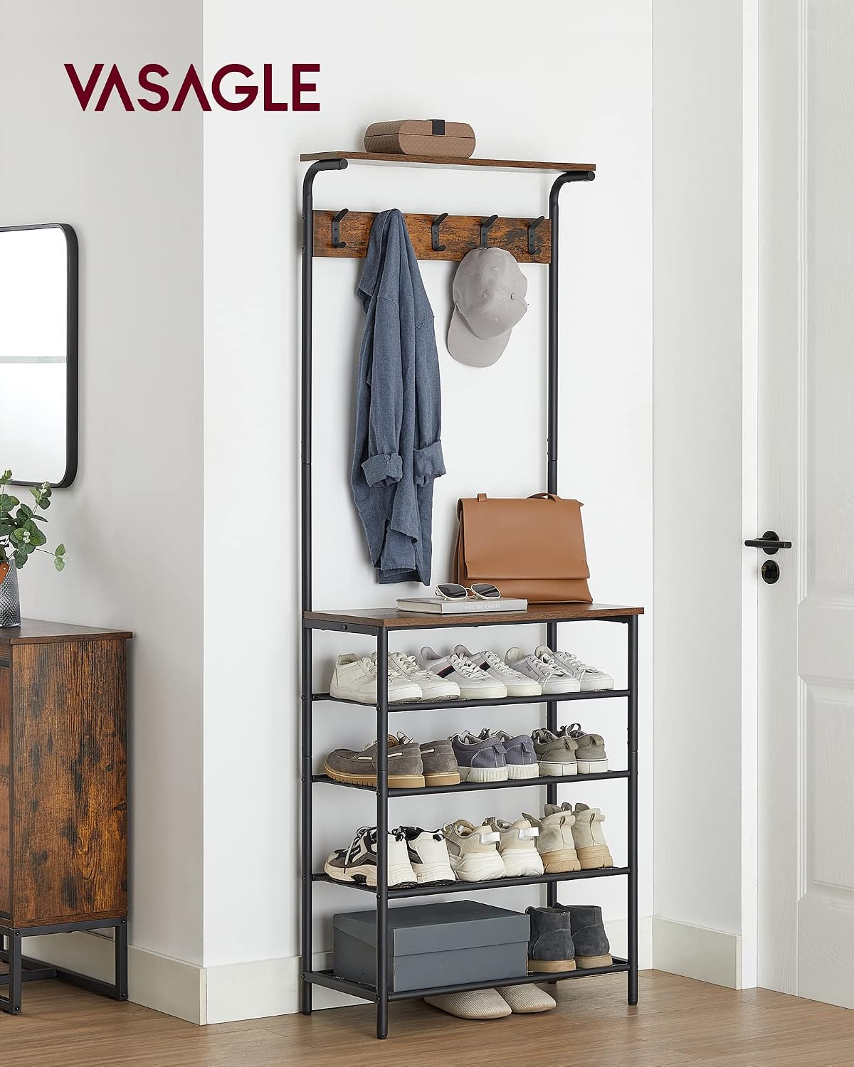 Garderobe Kleiderständer Schuhregal 68x31x183 cm Braun von Songmics