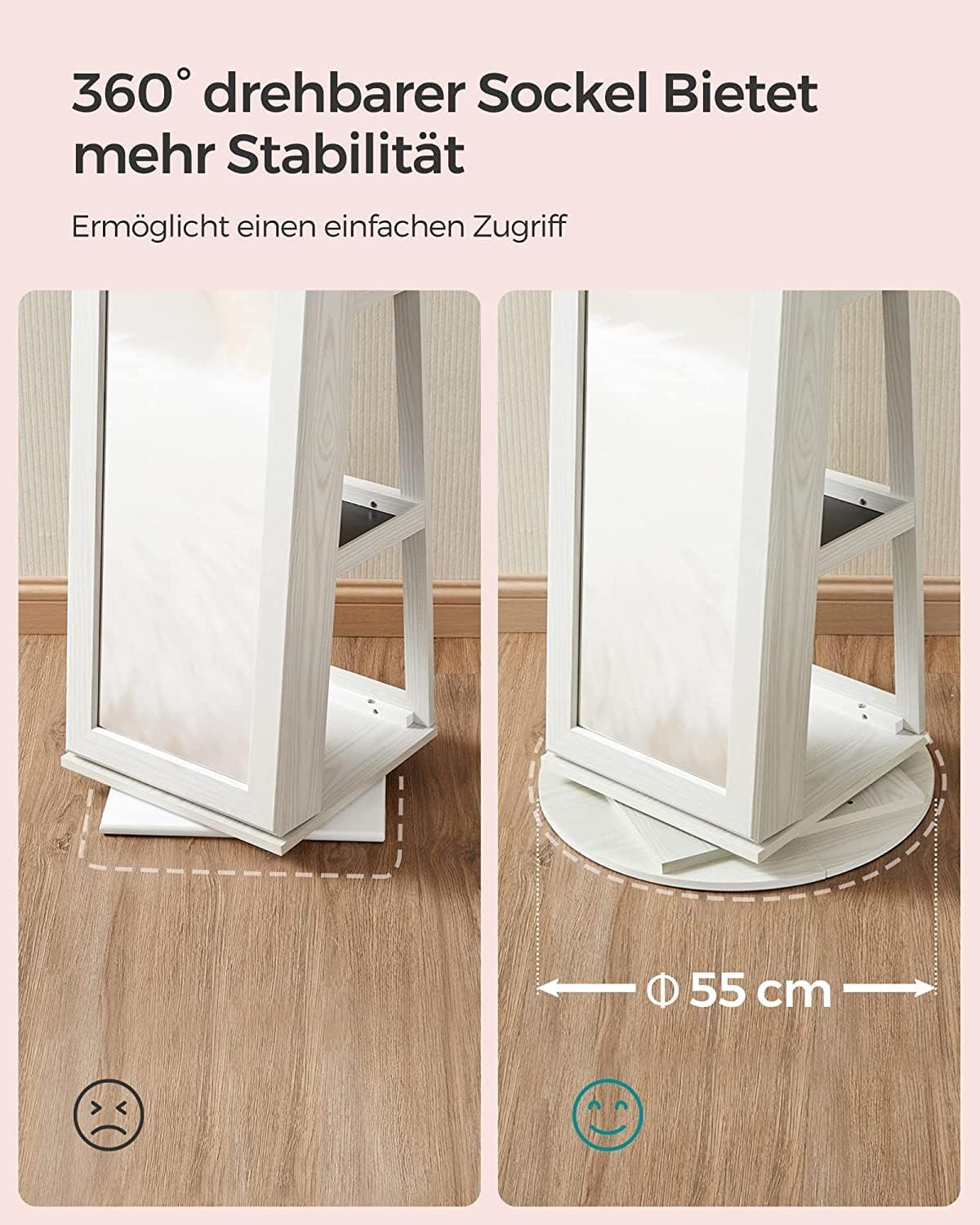Schmuckschrank Standspiegel drehbar abschließbar weiß grau von Songmics