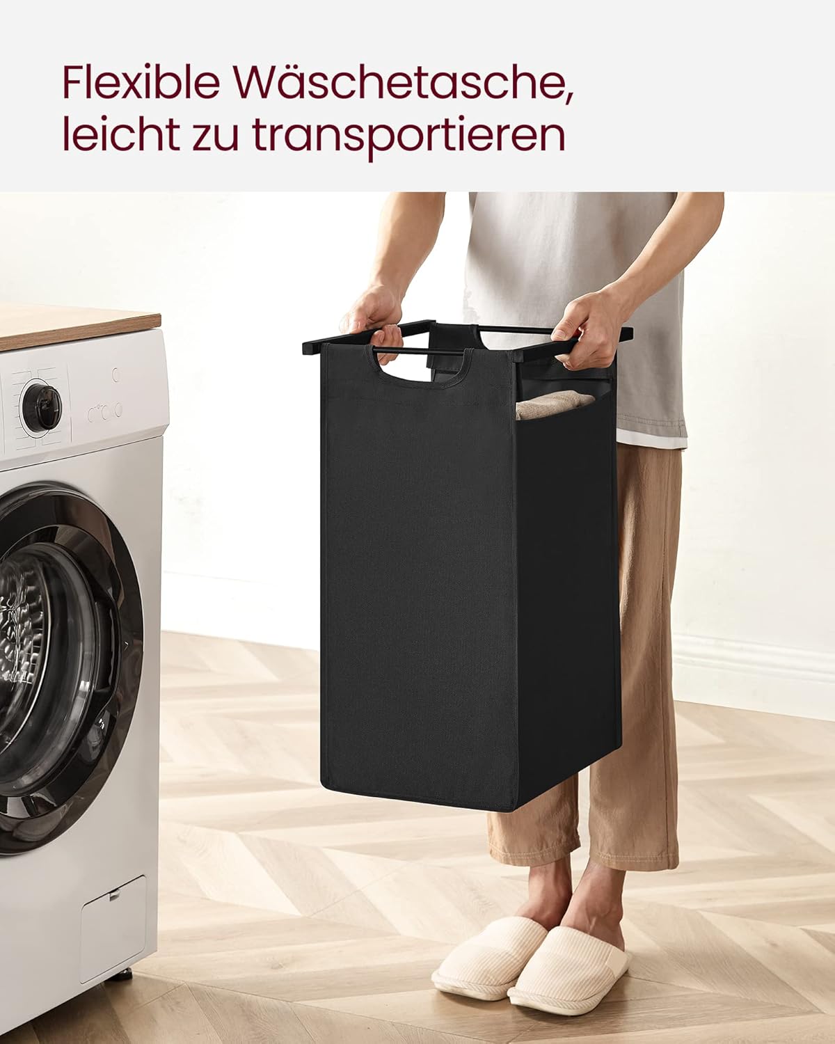 Wäschesortierer 2 Fächer 71x33x72 cm Schwarz Braun von Songmics