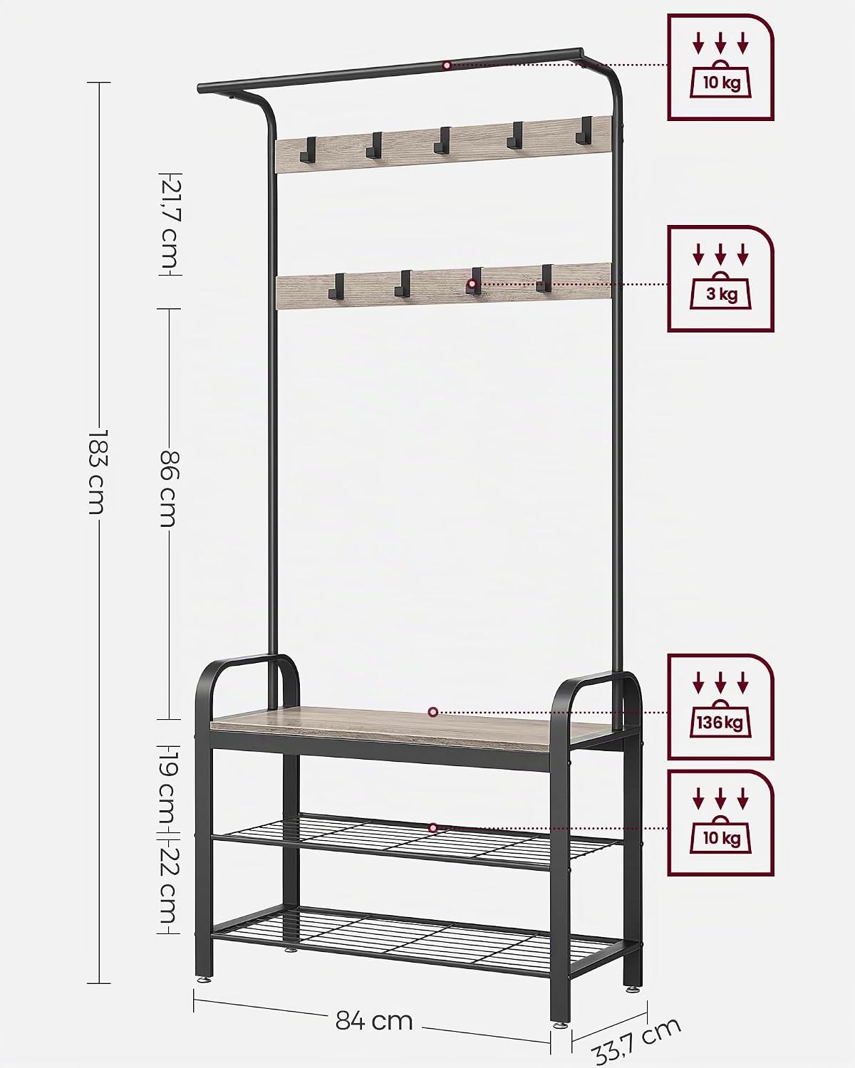 Garderobe Schuhregal Sitzbank 84x33,7x183 cm Greige von Songmics