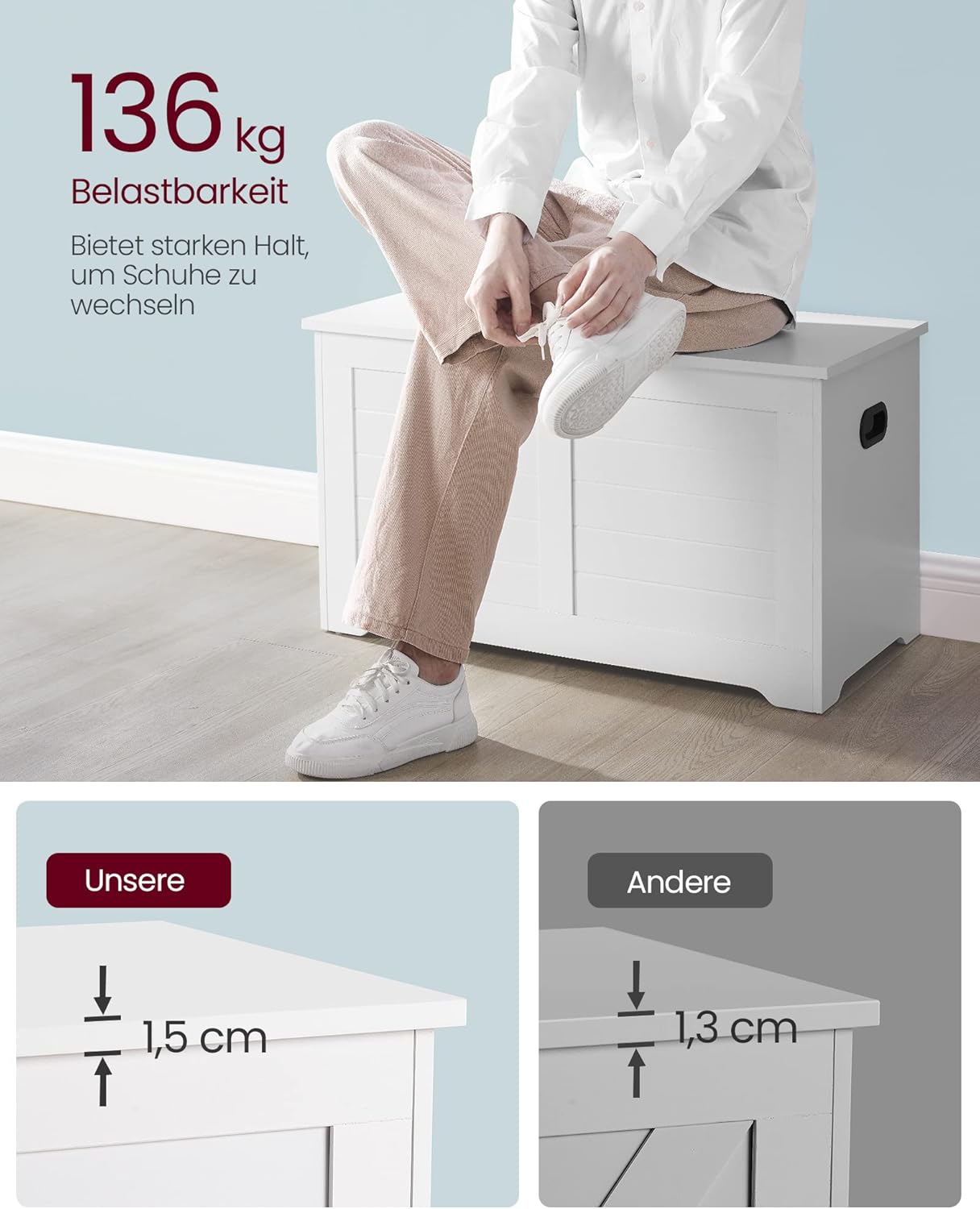 Schuhbank mit Stauraum Sitzbank Landhausstil weiß 80cm von Songmics
