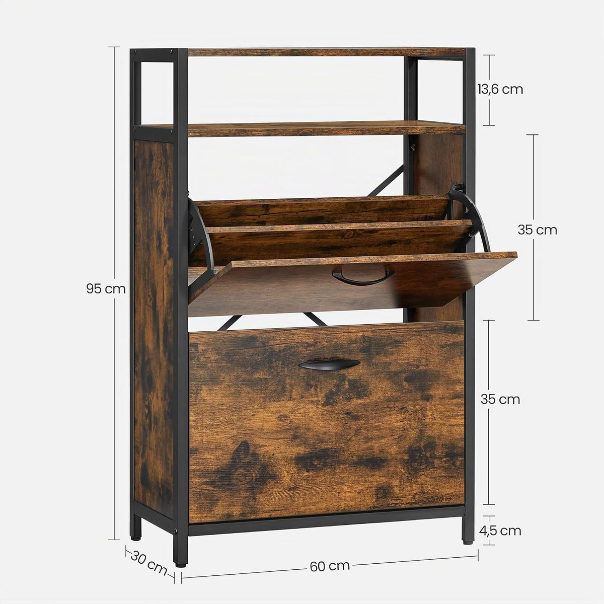 Schuhschrank 2 Klappen 60x30x95 cm Industrial Braun von Songmics
