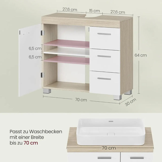Waschbeckenunterschrank mit Schubladen wolkenweiss-naturbeige von Songmics