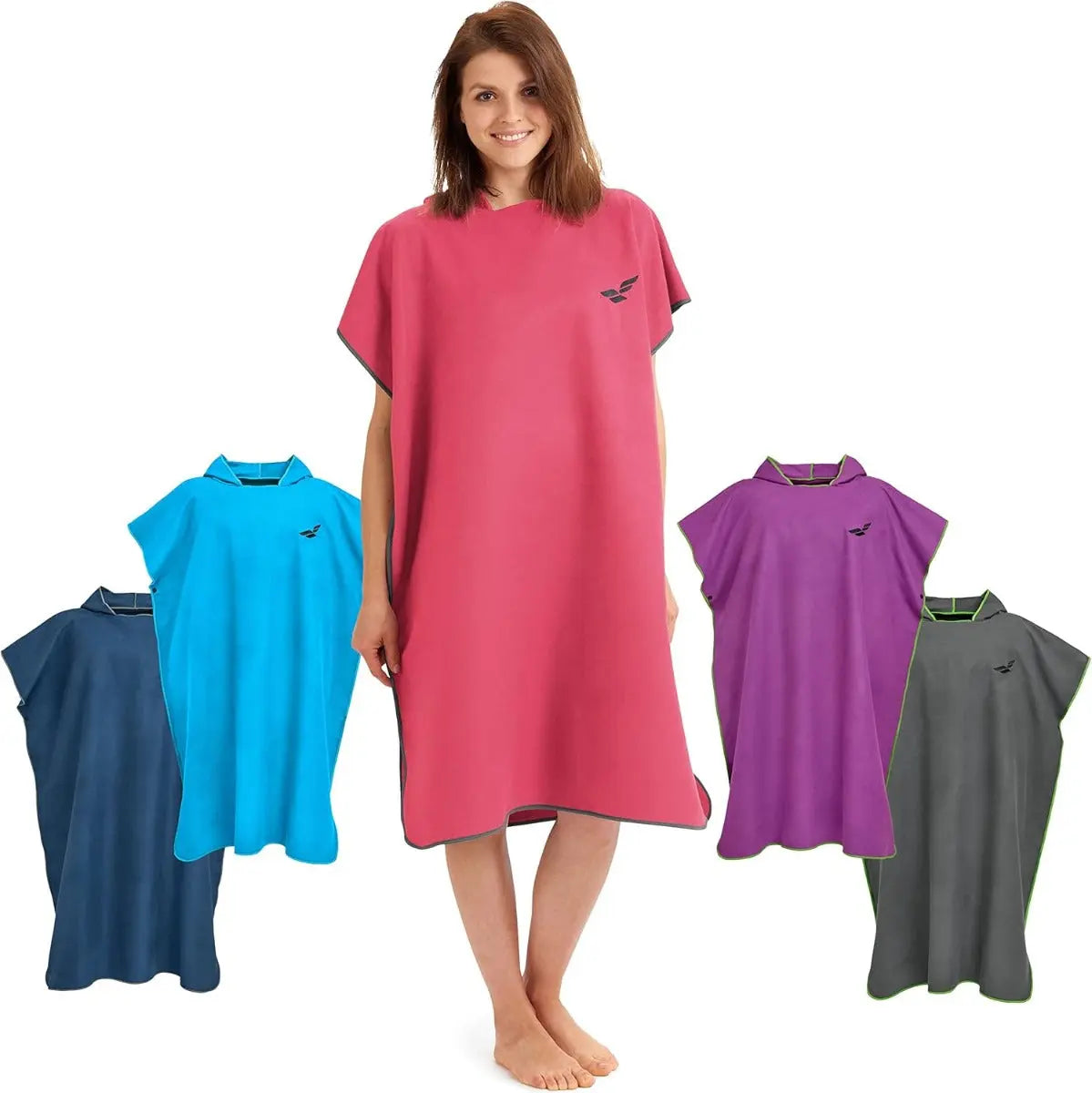 Badeponcho Mikrofaser Unisex schnelltrocknend mit Kapuze M Koralle-Grau von guteszeug.ch