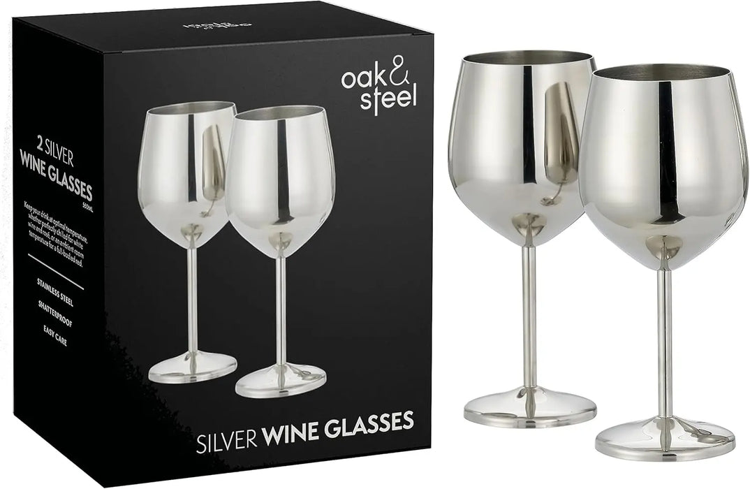 Edelstahl Weingläser Silber 2er-Set von Oak & Steel