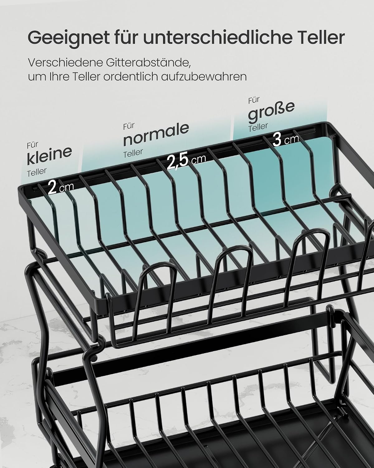 Geschirrabtropfgestell 2 Etagen 31x42x36,5 cm Schwarz von Songmics