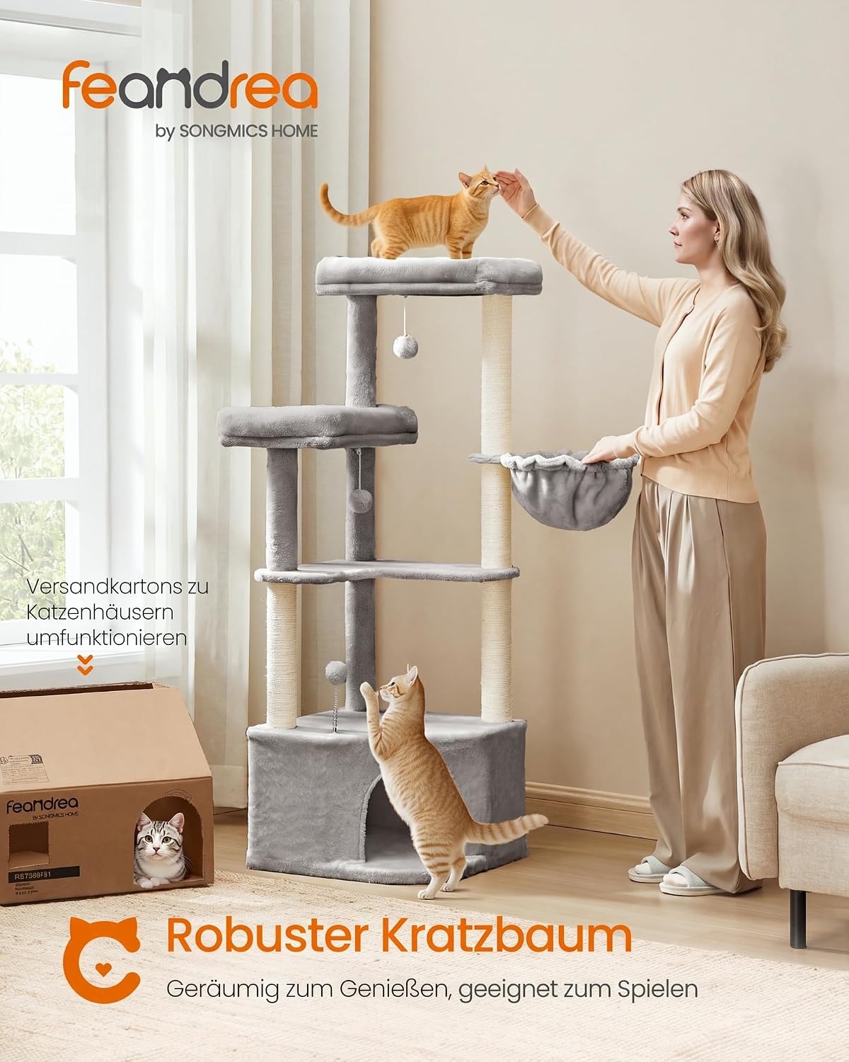Kratzbaum 141 cm für grosse Katzen Taubengrau von Songmics