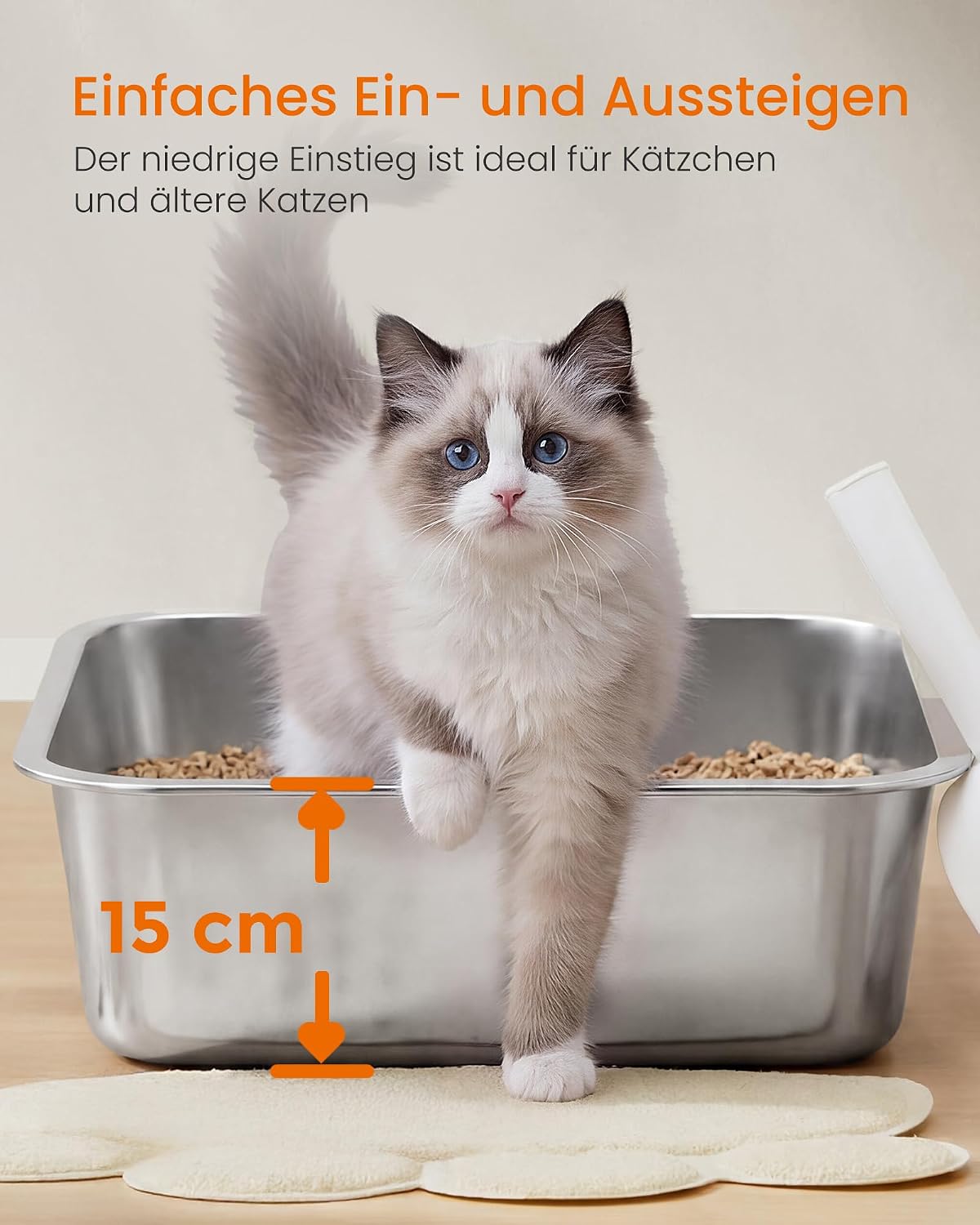 Katzentoilette Edelstahl offen 50x35x15 cm Silbergrau von Songmics