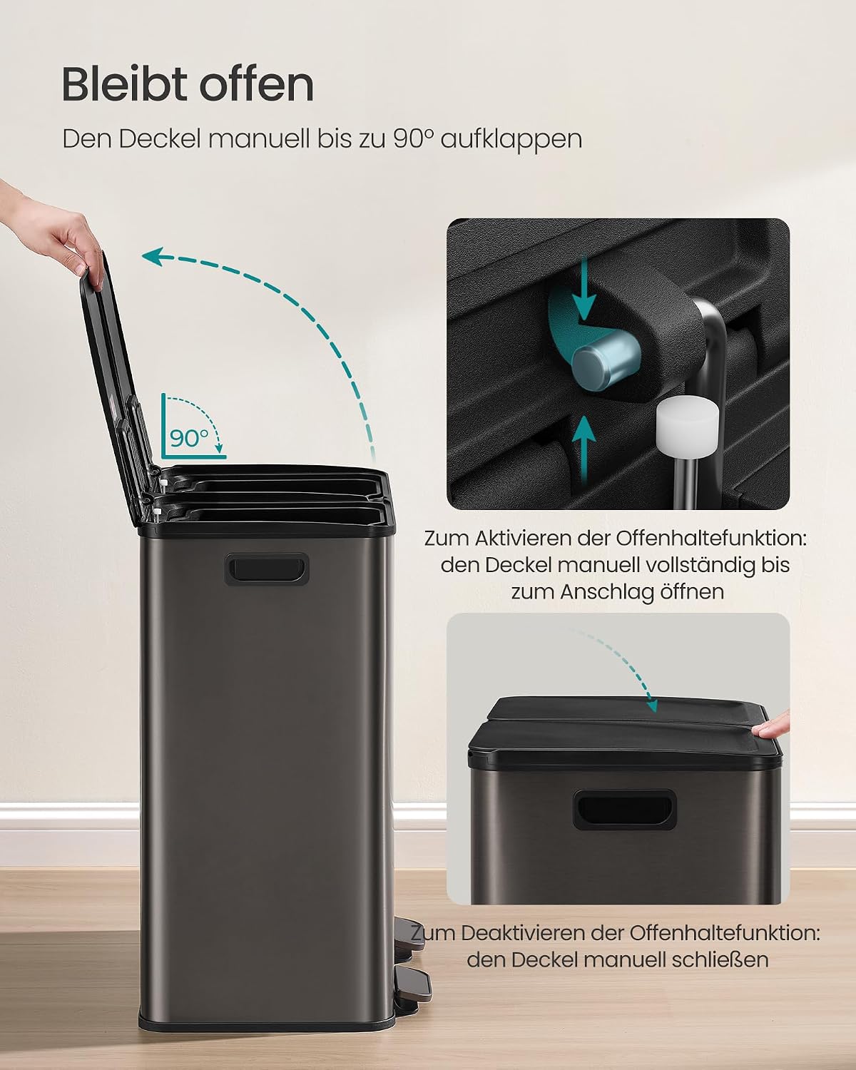Treteimer 2 Fächer 60 Liter Abfalleimer Schiefergrau von Songmics