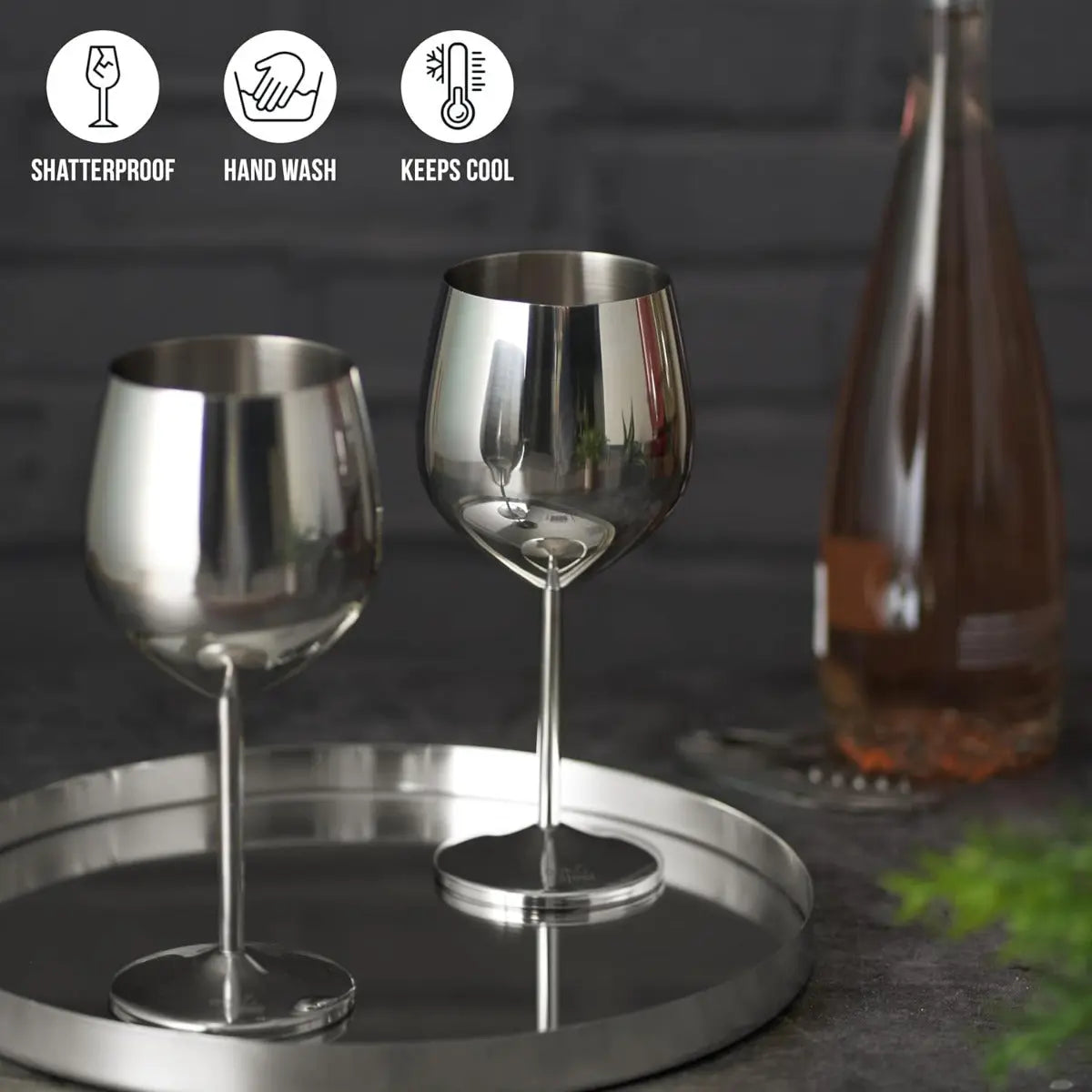 Edelstahl Weingläser Silber 2er-Set von Oak & Steel