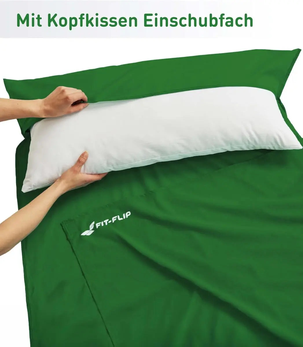 Hüttenschlafsack Mikrofaser ultraleicht mit Kissenfach 90x220cm Waldgrün von guteszeug.ch