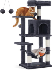 Kratzbaum 112 cm Katzenbaum Rauchgrau für 4 Katzen von Songmics