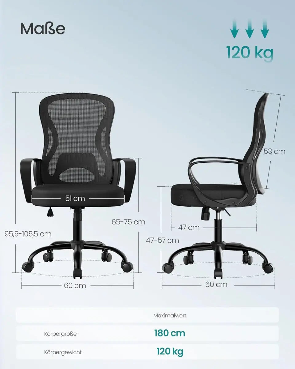 Drehstuhl ergonomisch Lumbalstütze schwarz Mesh von Songmics