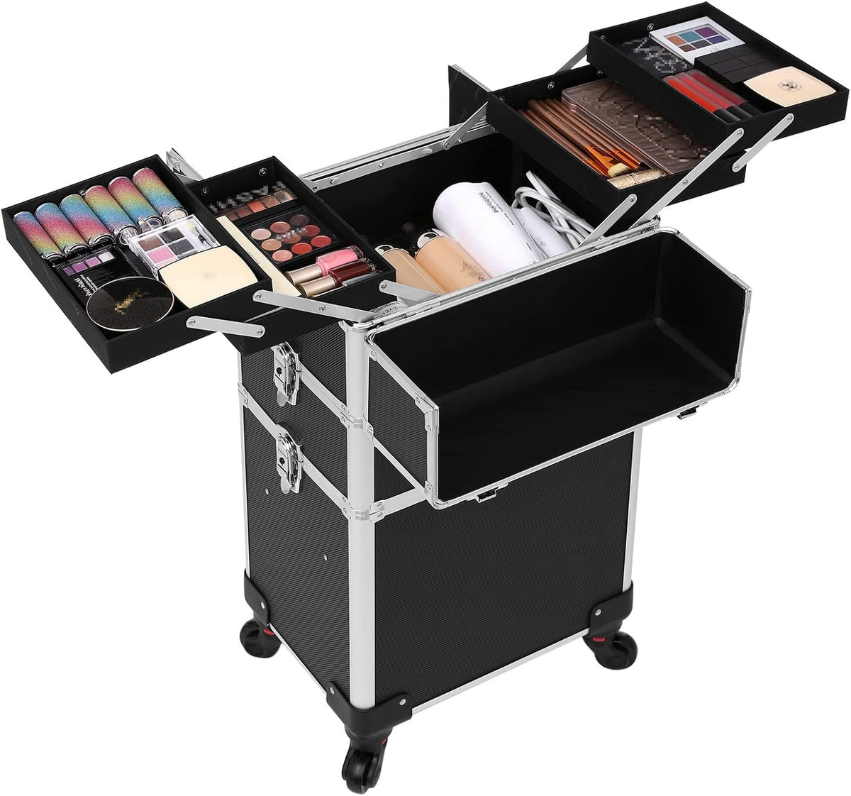 Beauty-Trolley Kosmetikkoffer 3 Ebenen 4 Rollen Schwarz von Songmics