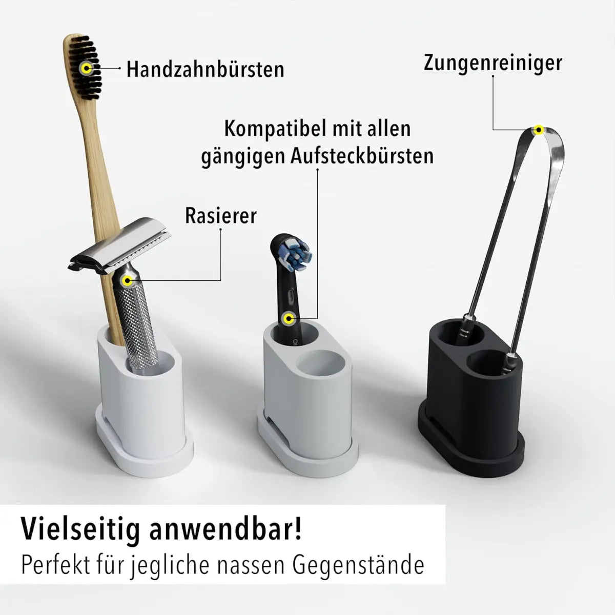 Zahnbürsten- und Aufsteckbürstenhalter 2er Grau von Qikfresh