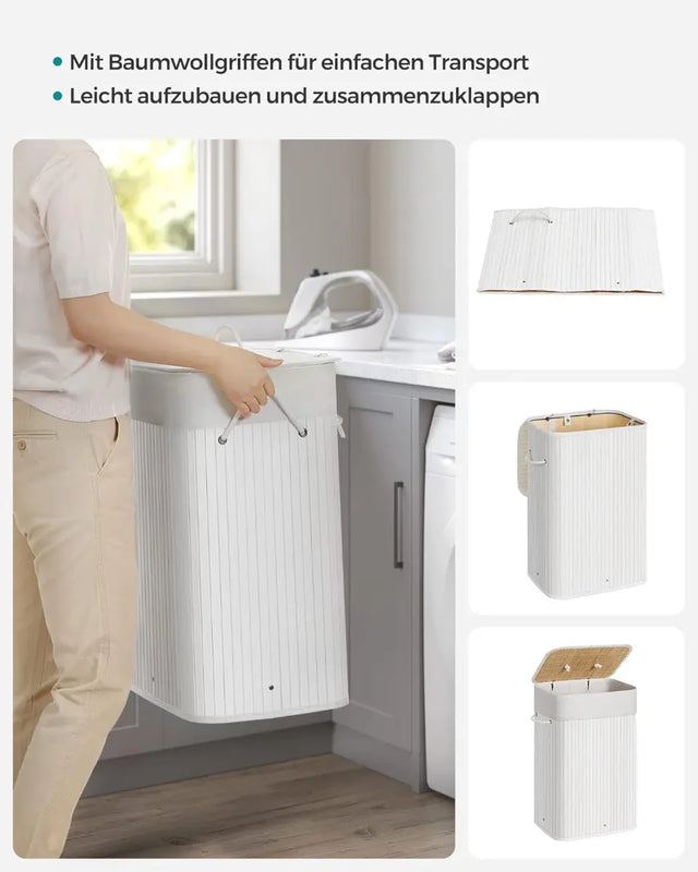 Wäschekorb Wäschesammler Bambus 72l weiss von Songmics