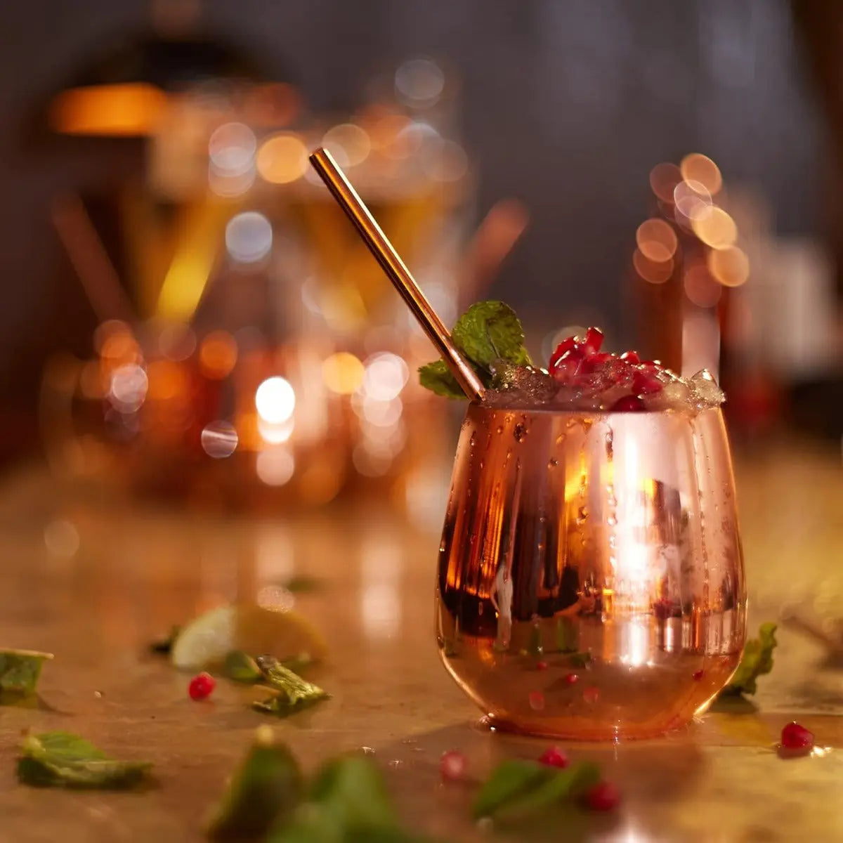 Edelstahl Trinkbecher Roségold 4er-Set inkl. Trinkhalmen von Oak & Steel