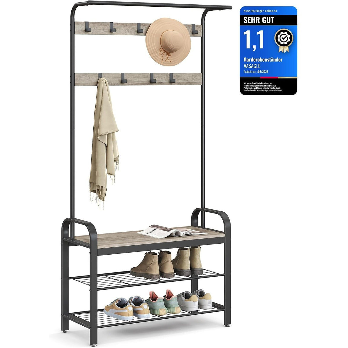 Garderobe Schuhregal Sitzbank 84x33,7x183 cm Greige von Songmics