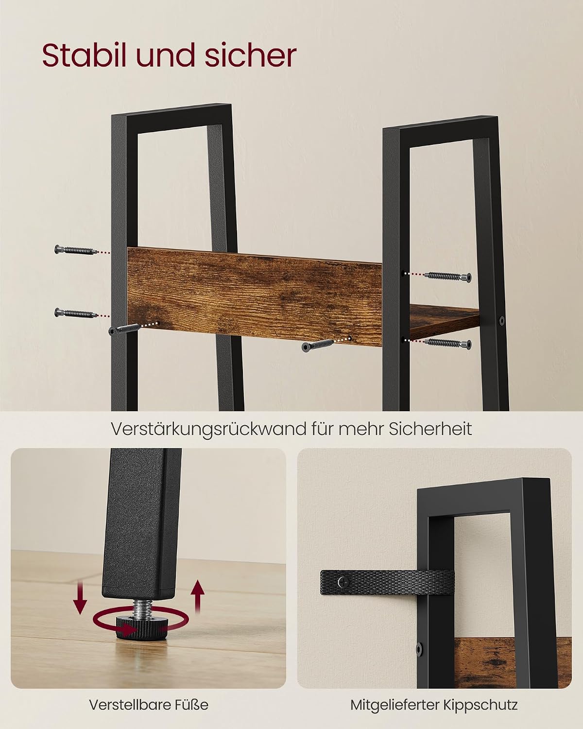 Leiterregal 4 Ebenen Vintagebraun 33,8x30x140 cm von Songmics