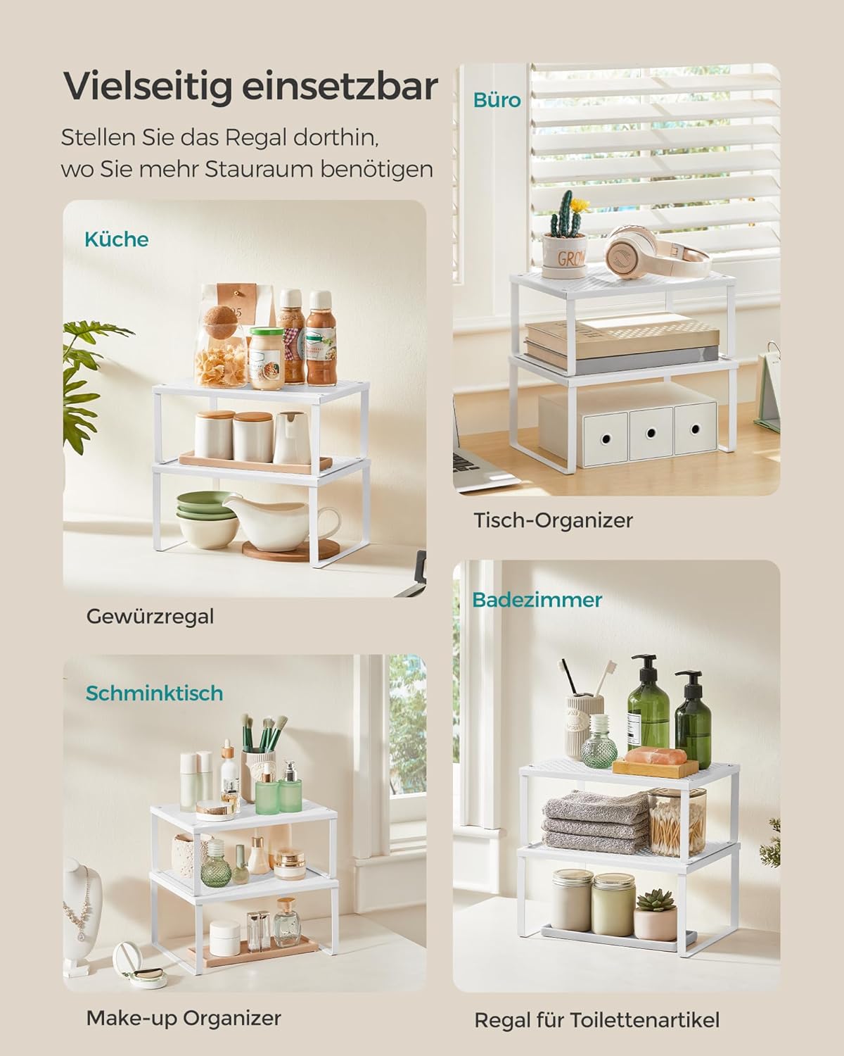 Gewürzregal Metall weiß stapelbar erweiterbar 2er Set von Songmics