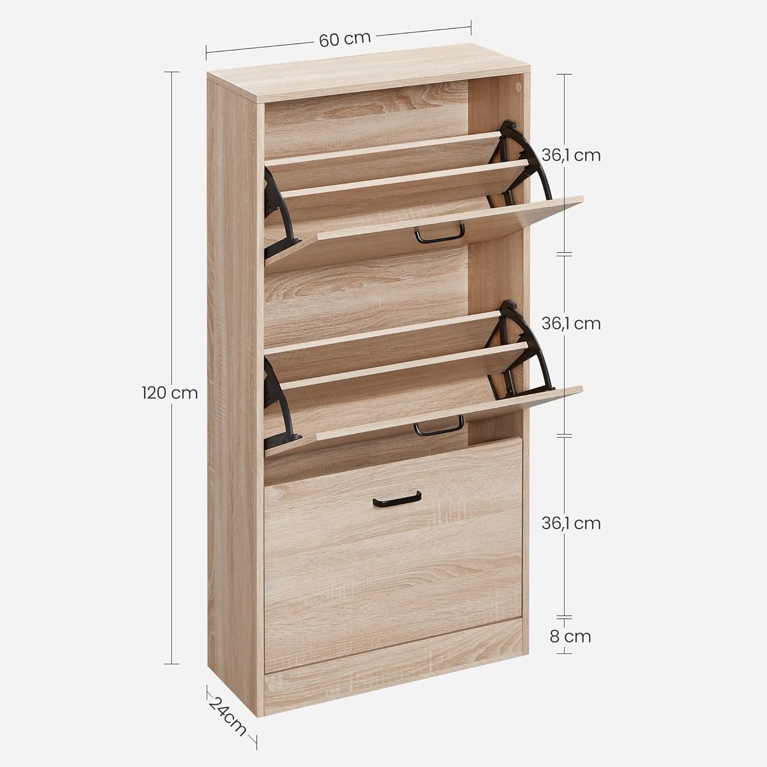 Schuhschrank 3 Klappen Schuhregal 60x24x120 cm Natur von Songmics