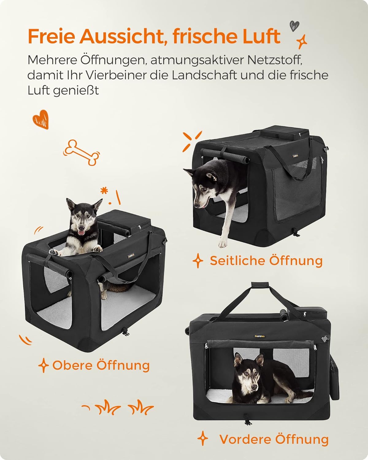 Faltbare Hundebox XXXL 102x69cm schwarz atmungsaktiv von Songmics