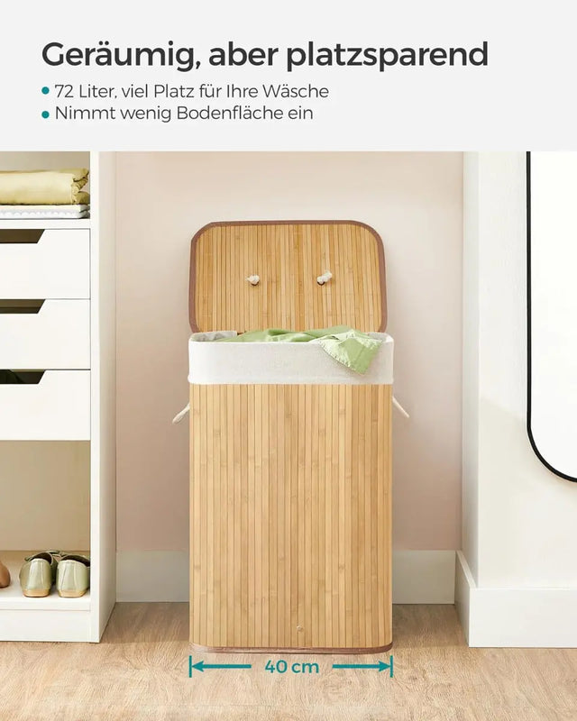 Wäschekorb Wäschesammler mit Deckel Bambus 72l von Songmics