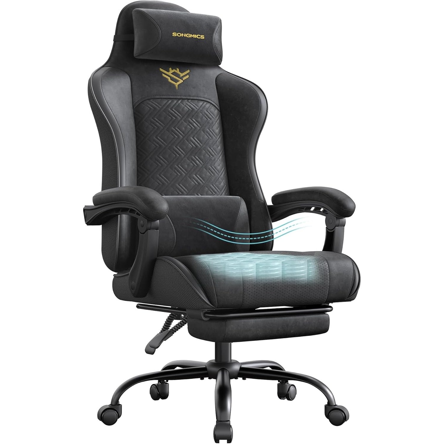 Gaming Stuhl ergonomisch mit Fußstütze und Federkissen von Songmics
