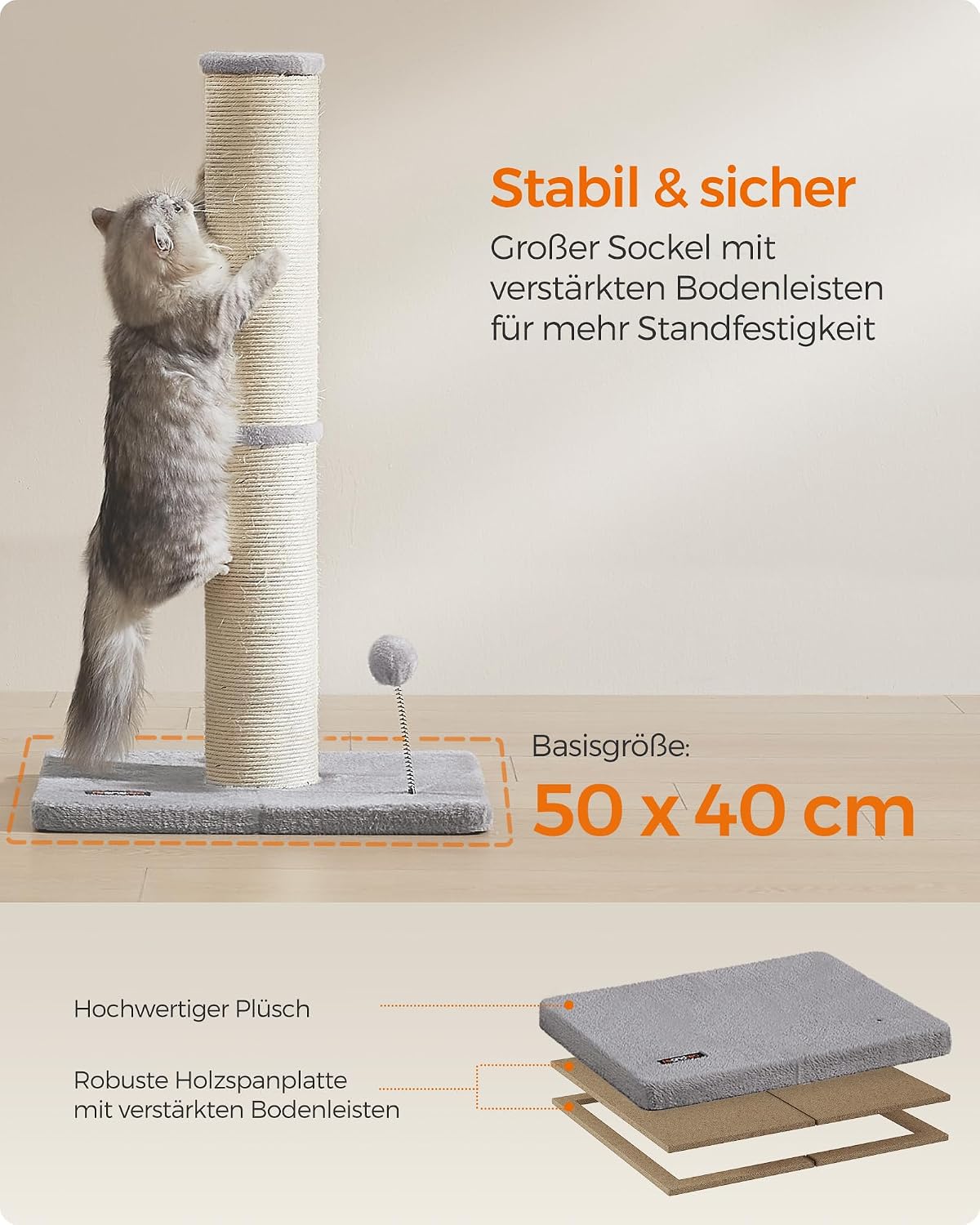 Kratzsäule XL 85 cm dicker Stamm für große Katzen Sisal von guteszeug.ch