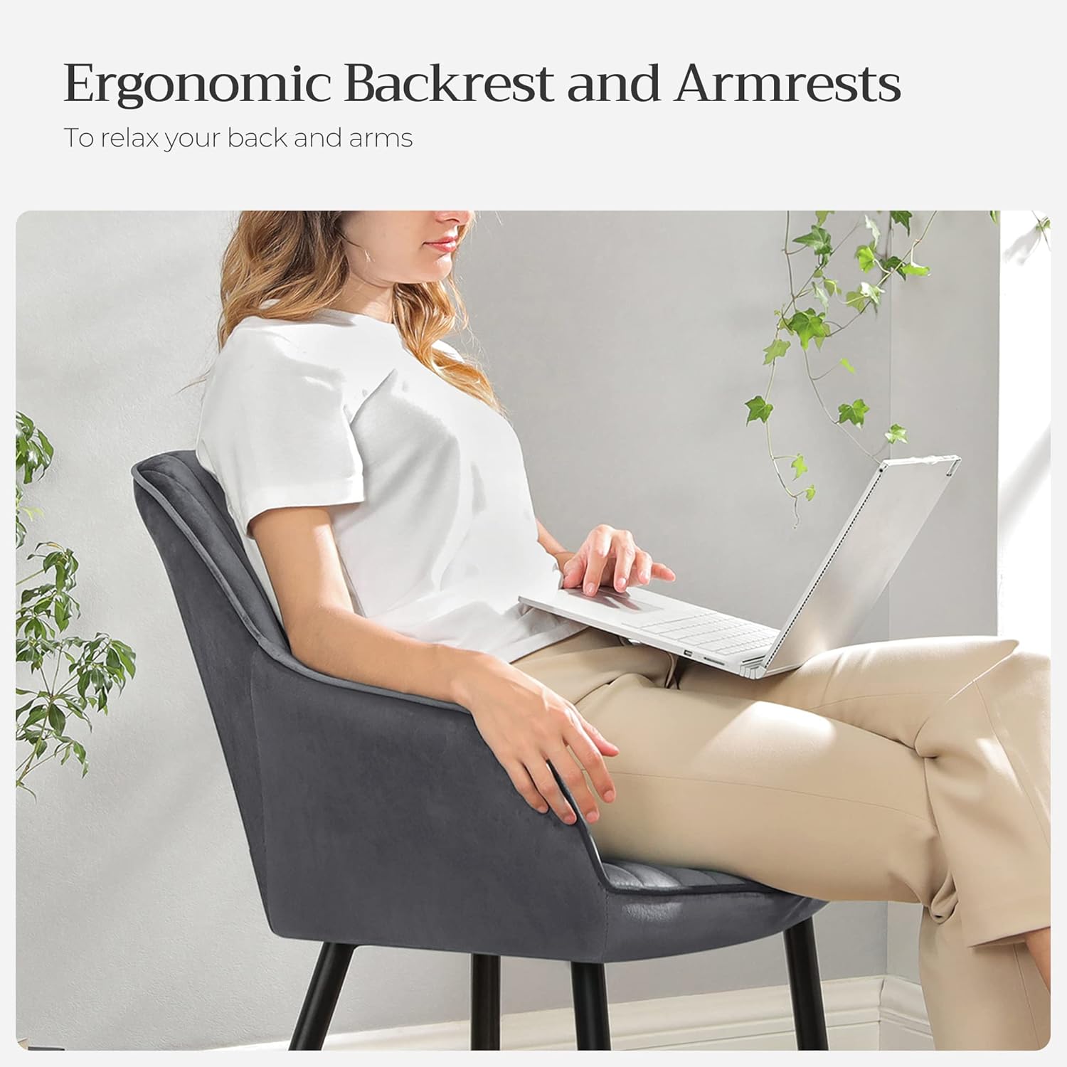Gepolsterter Sessel mit Armlehnen Samt Grau Metallbeine von Songmics