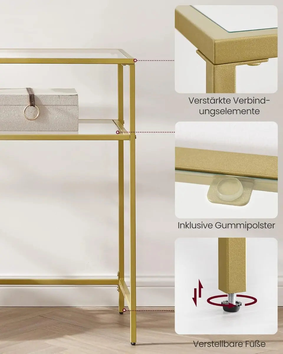 Konsolentisch Hartglas Modern Verstellbar Wohnzimmer Goldfarben von Songmics