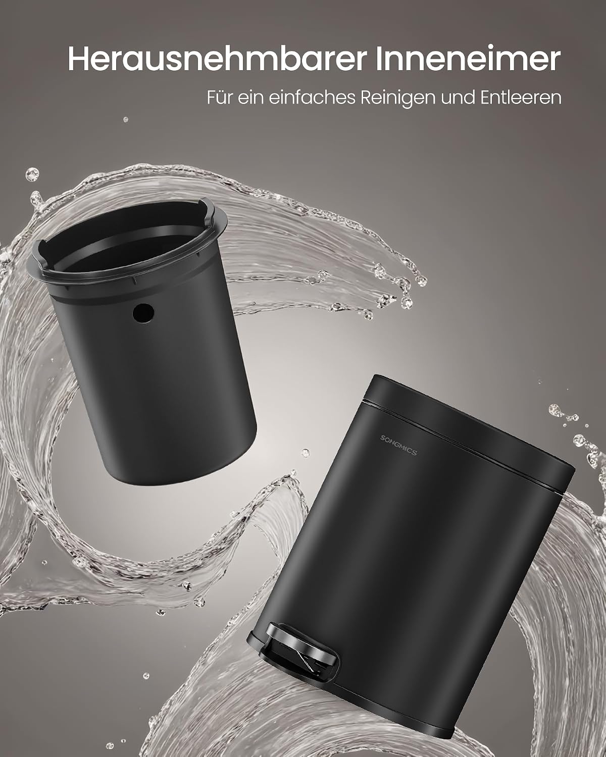 Badezimmereimer 6 l Treteimer Soft-Close Tintenschwarz von guteszeug.ch
