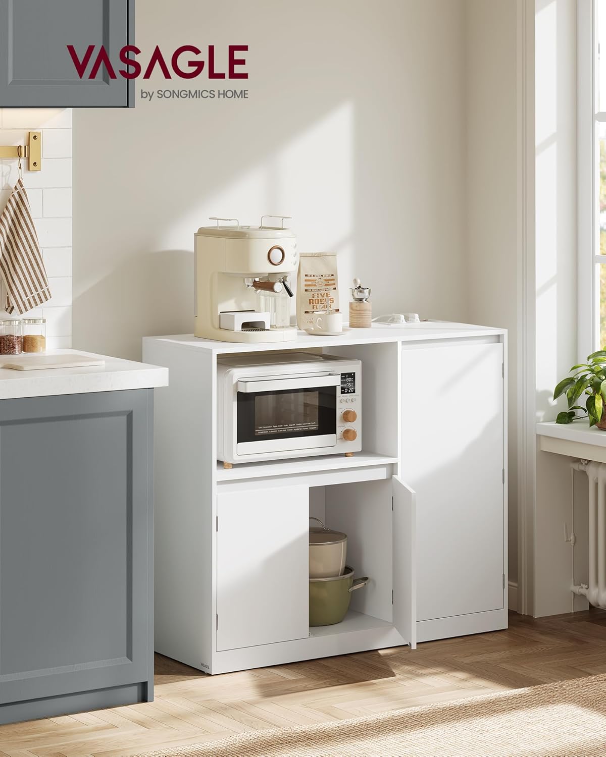 Küchenschrank Sideboard mit Arbeitsplatte und Mikrowellenregal von Songmics