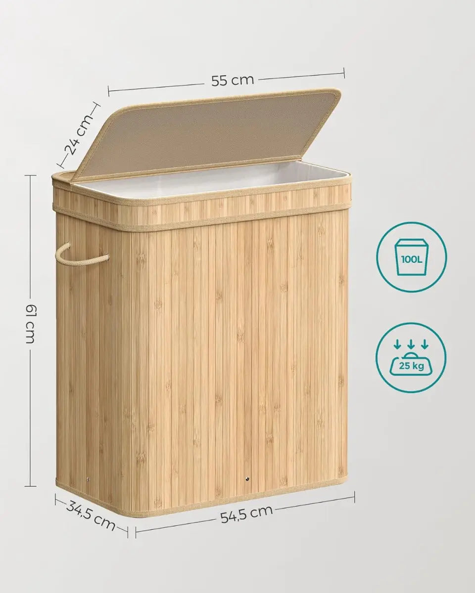 Wäschekorb Wäschesammler Bambus 100l von Songmics