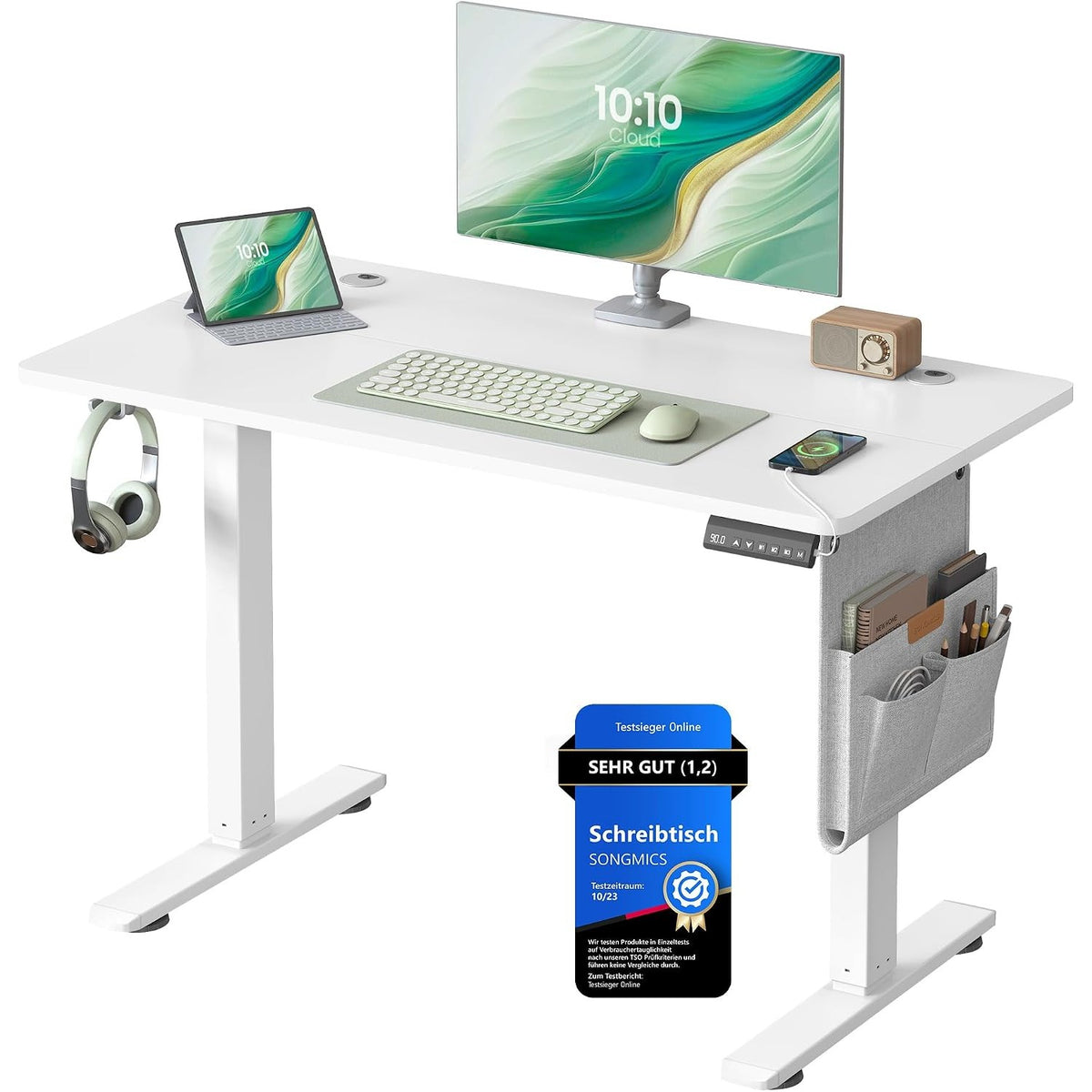 Elektrischer Schreibtisch 100x60 cm höhenverstellbar Weiss von Songmics