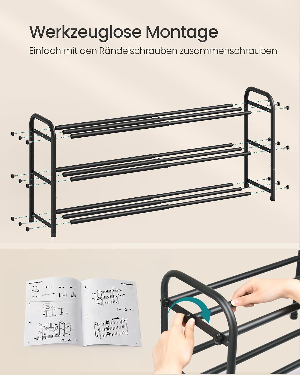Schuhregal 3 Ebenen ausziehbar 44,5-82,4 cm Schwarz von Songmics