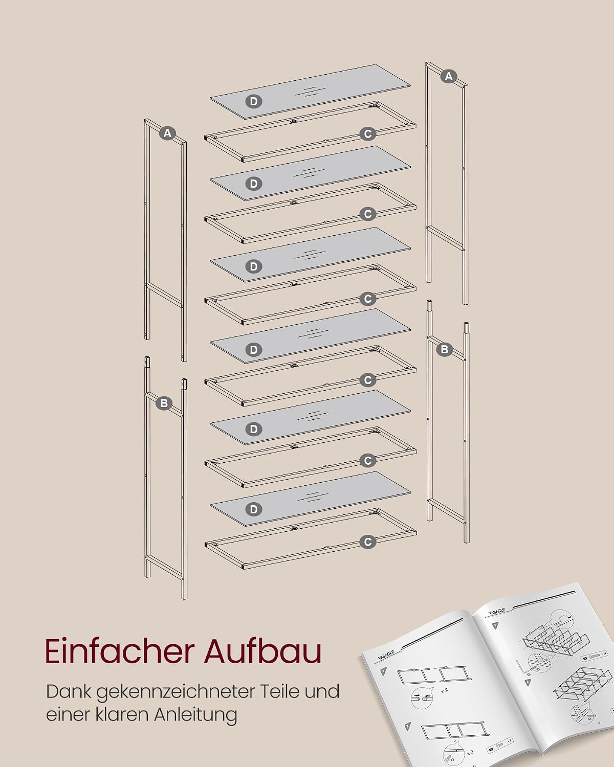 Badregal 6 Ablagen Glas Metall Gold Badezimmer Küche von Songmics