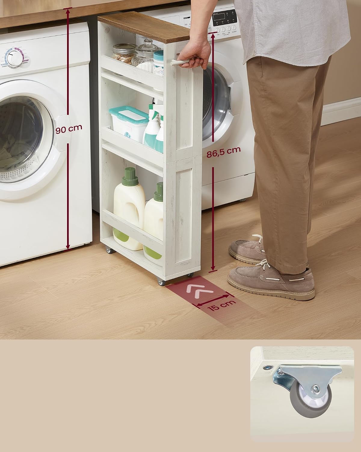 Aufbewahrungswagen 4 Etagen 40x15x86,5 cm Weiss von Songmics